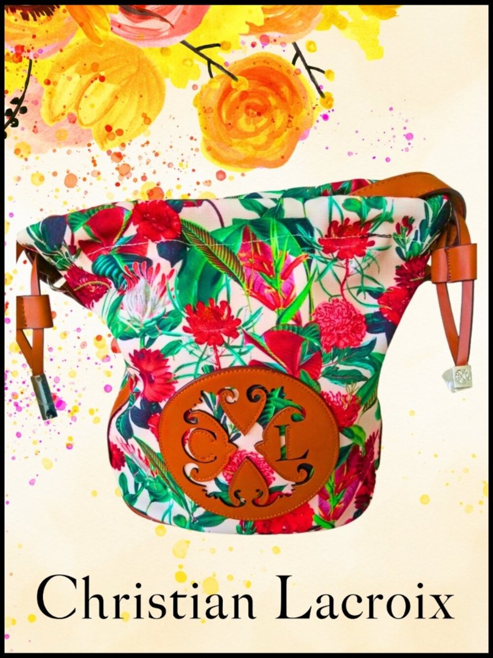 NWT Christian Lacroix Tropical Print Bucket Bag